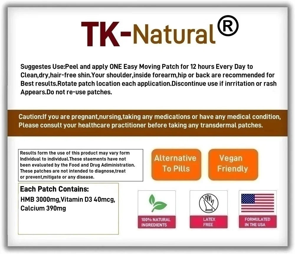 Tidesmit HMB and Vitamin D3 transdermal patches for muscle growth, strength, and recovery in a 30-patch supply.