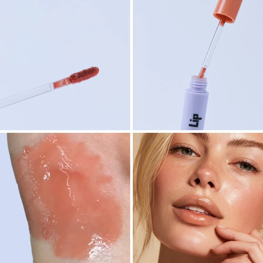 Lakerain Kulfée moisturizing lip oil, non-sticky glossy finish, smooth glide applicator, and nude pink swatch.