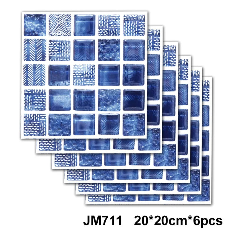Self-adhesive marble wall tile stickers, blue textured square mosaic tile set
