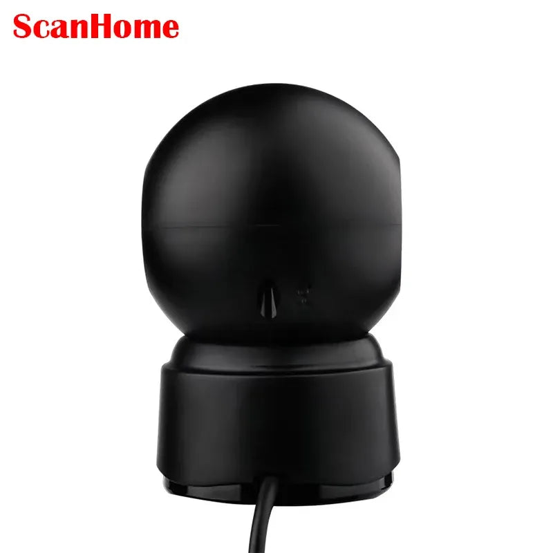 ScanHome 2D barcode scanner, rear view of black scan head and base