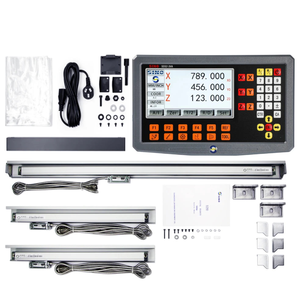 SINO SDS2-3VA Set 3 Axis And 2 Axis LCD DRO Kit Digital Readout KA35 Glass Linear Scale Encoders For Lathe Grinder Milling