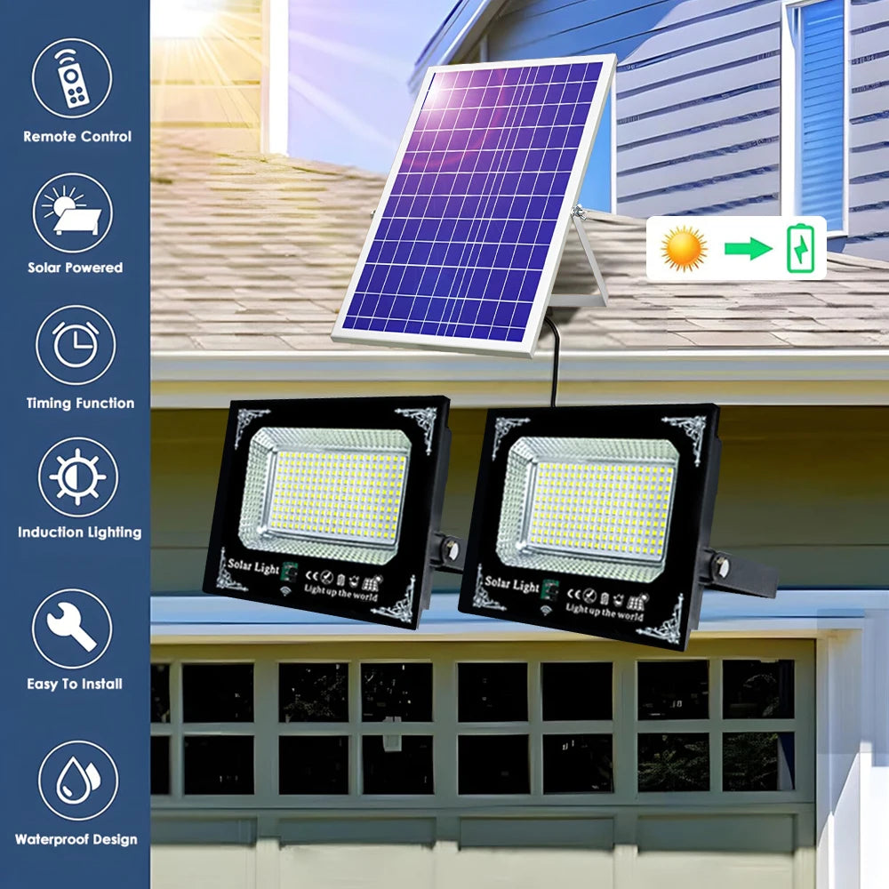 500W 6000mAh Solar Flood Lights Dual Lights, Remote Control Powered Spotlight Outdoor Garden Waterproof IP65 Villa Street Lamp