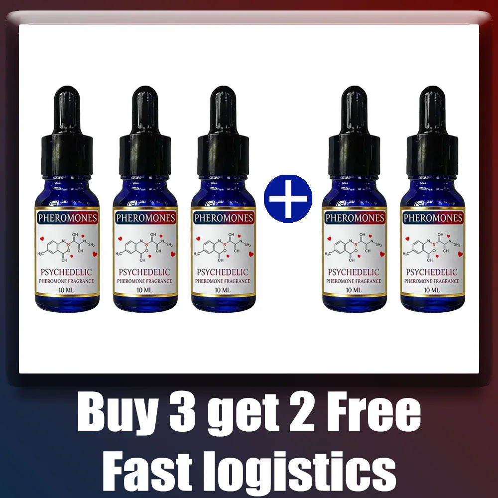 Psychedelic pheromone fragrance oil for men in blue 10ml dropper bottles. Long-lasting cologne for attraction and dates.