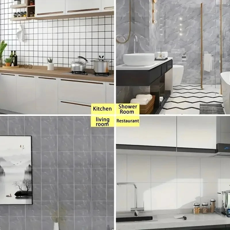 10/30/50PCS Thickened Self-adhesive Decor Wall Sticker Marble Tile Floor Sticker PVC Waterproof Toilet Kitchen Home Floor