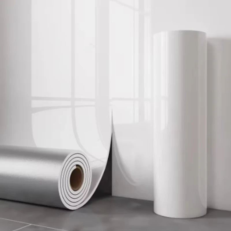 White marble-effect self-adhesive wallpaper roll, smooth surface with subtle lines