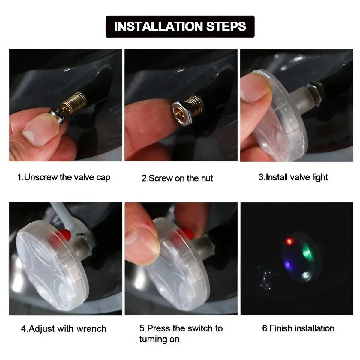 Solar LED Valve Cap Lights - RGB Waterproof Rim Decor for Wheels Tidesmit