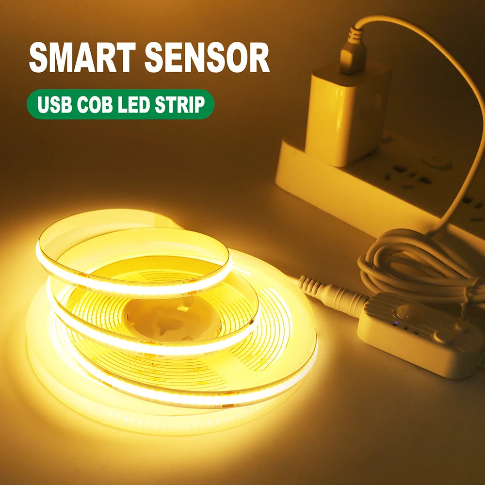 5V Motion Sensor LED COB Light Strip Human Induction USB/Battery Powered Flexible Lamp Under Cabinet Stairs Wardrobe Nightlights