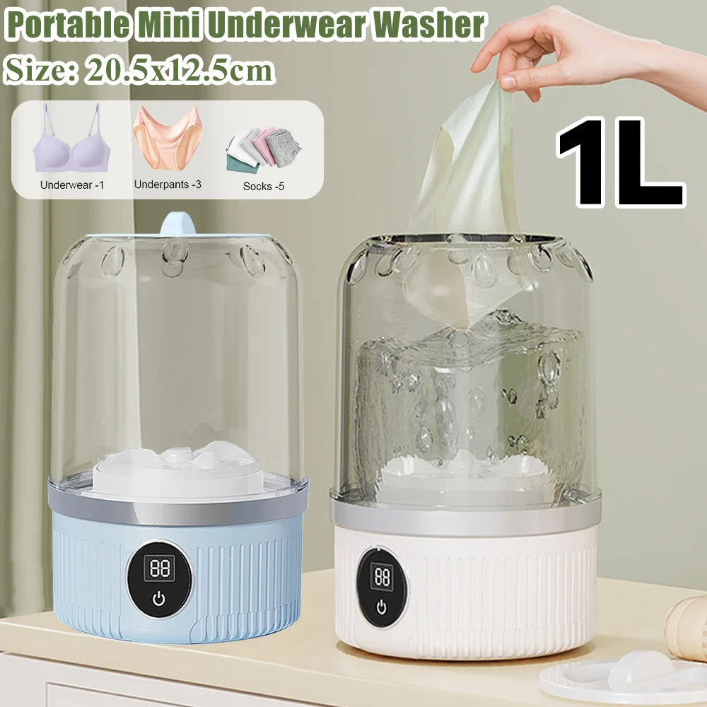 Tidesmit 1L portable mini underwear washer, rechargeable wireless electric laundry cleaner for socks and small items.