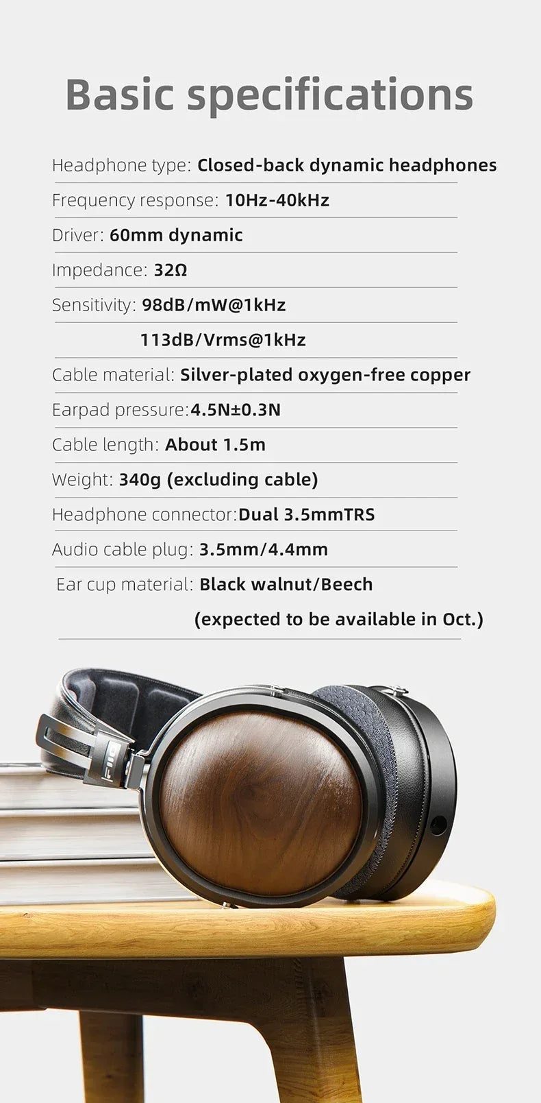 FiiO FT1 Closed-Back Wired Headphones Nanowood Fiber - Tidesmit Tidesmit