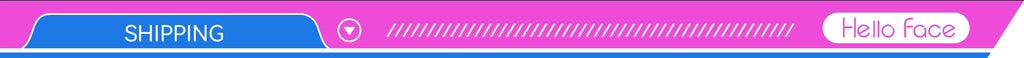 A vibrant pink website banner featuring a blue "SHIPPING" tab, a dropdown arrow, and the Hello Face logo.