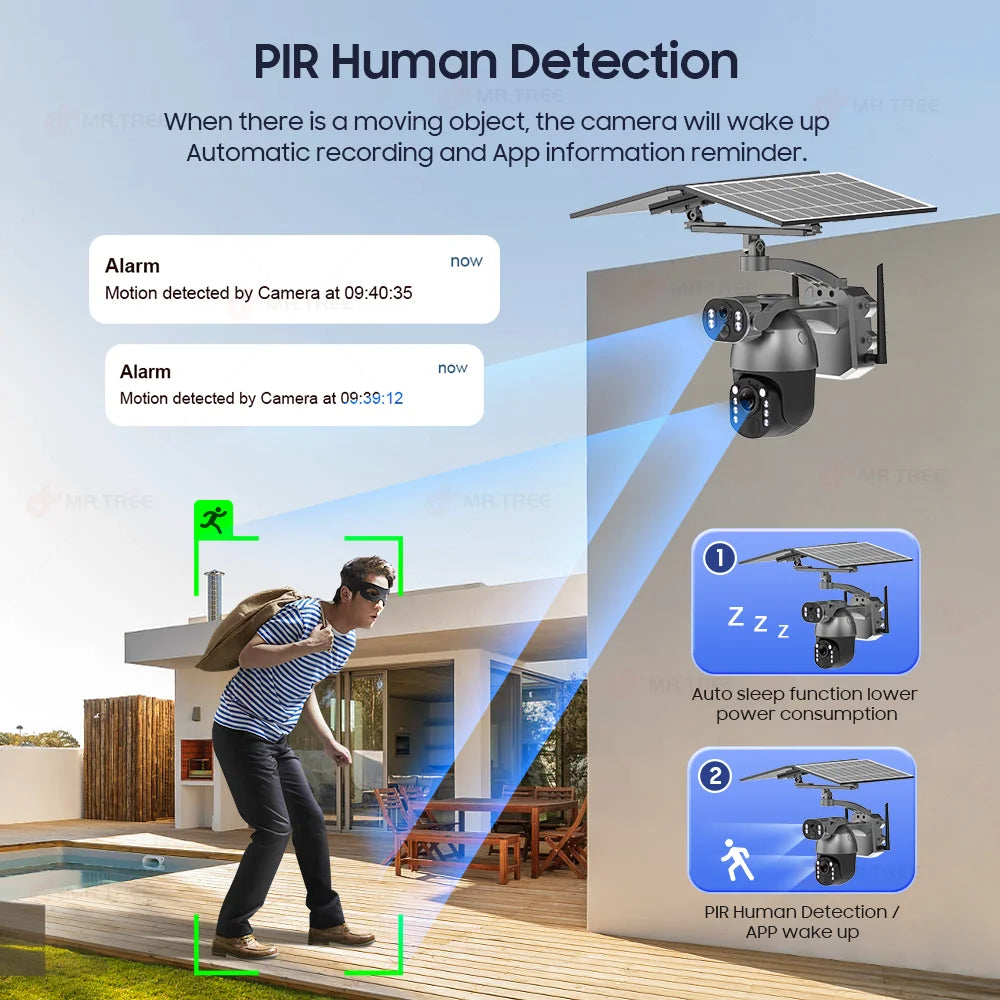 4K 50X Optical Zoom Solar Camera 10MP Dual Lens Home Outdoor 4G Sim PTZ Surveillance WIFI Security AI Auto Tracking CCTV IP Cam