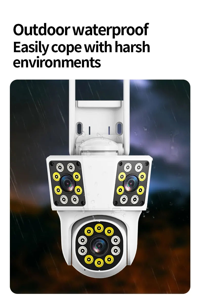 6K 12MP WiFi Outdoor Camera 3 Lens 3 SCREENS Ai Motion Tracking  PTZ 4K Video Camera Security surveillance Camera IPC360 Home
