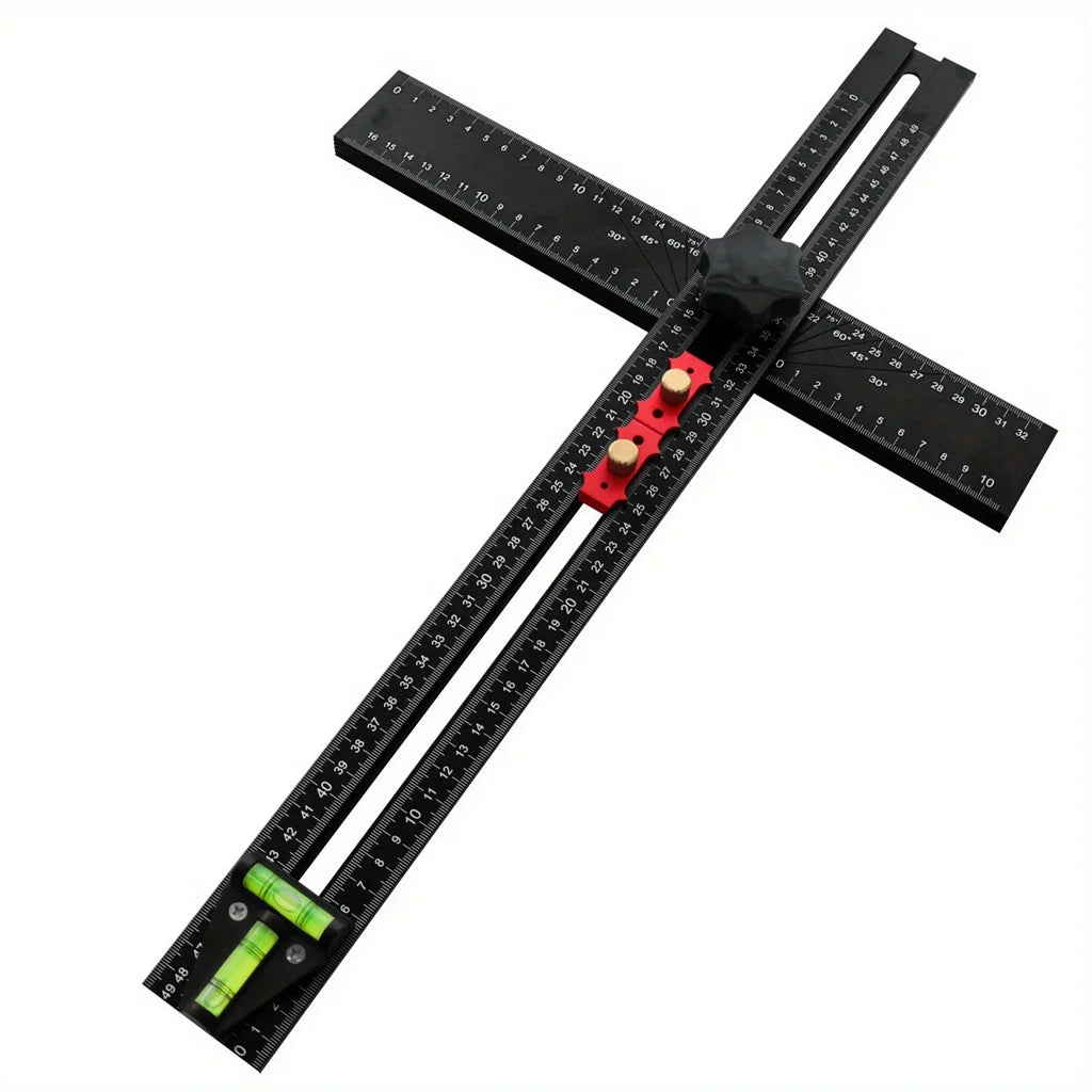 Adjustable 2-in-1 Drilling Drywall Positioning Square Ruler, Aluminum Alloy Cabinet Hardware Jig Door Hole Drilling Template