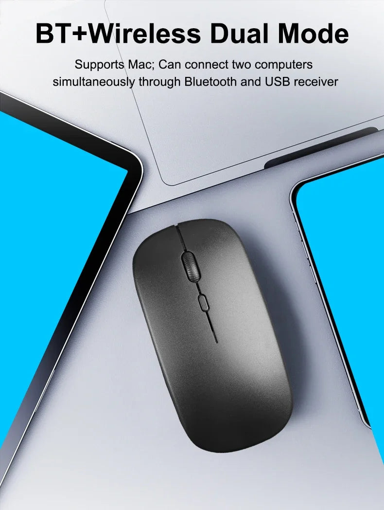 Wireless Mouse with 2.4G Bluetooth-compatible Dual Modes, 1600 DPI Adjustable, Silent Clicking, Portable Ergonomic Laptop Mouse