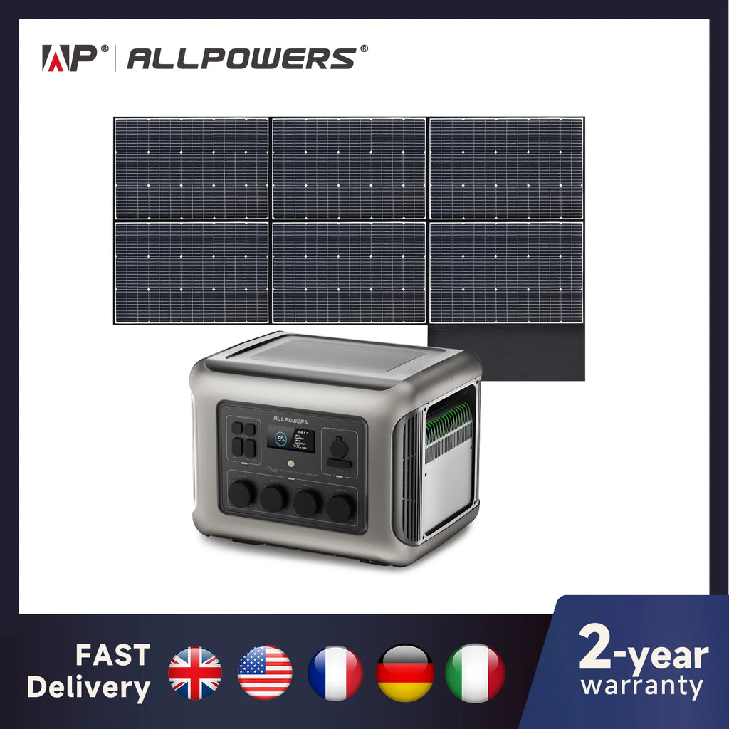 ALLPOWERS R2500 Portable Power Station 2500W (4000W Peak) 2016Wh LiFePO4 Solar Generator with Solar Panel 4 AC Outlets for Home