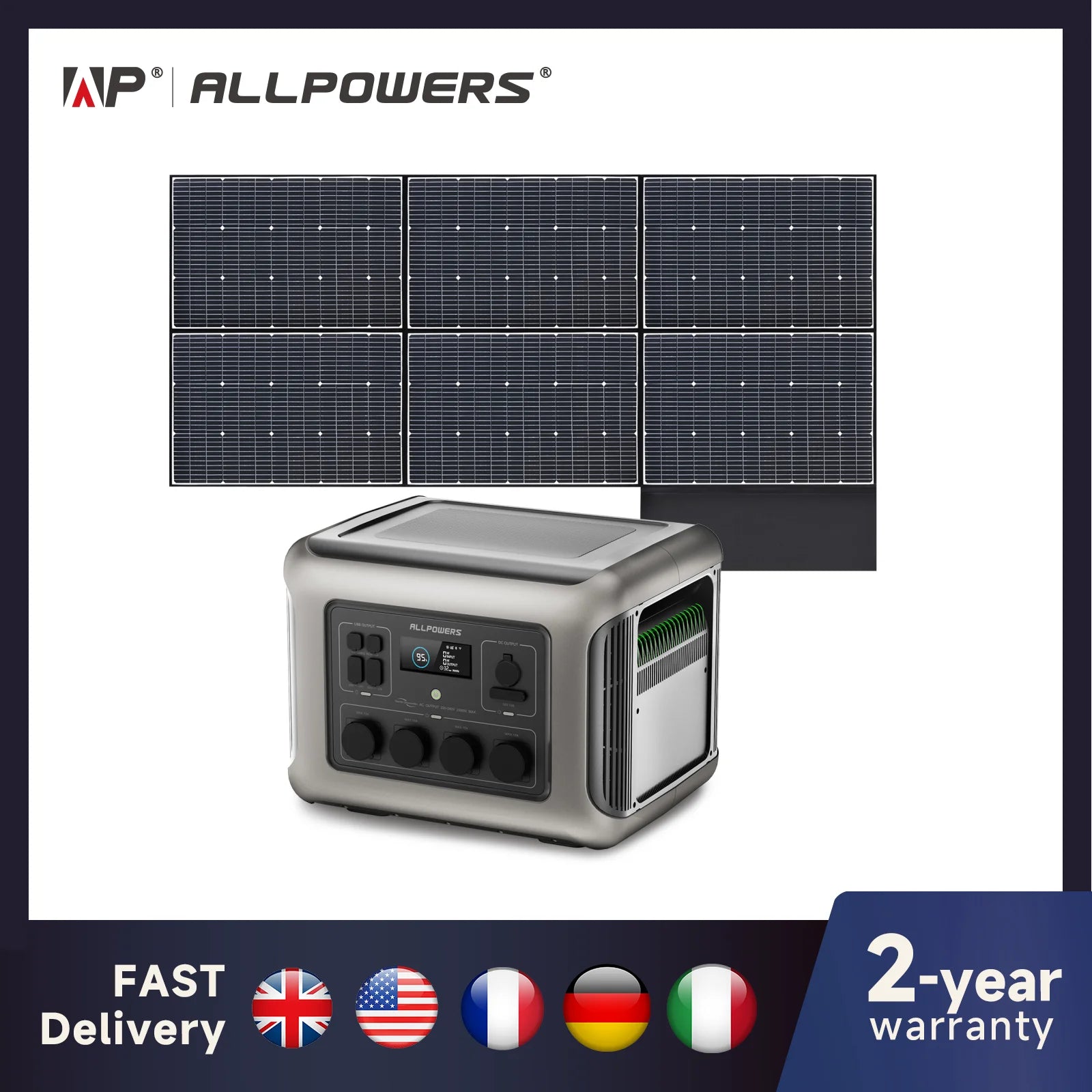 ALLPOWERS R2500 Portable Power Station 2500W (4000W Peak) 2016Wh LiFePO4 Solar Generator with Solar Panel 4 AC Outlets for Home