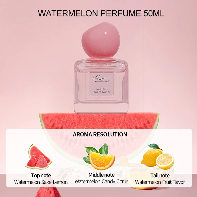 Hope Christine 50ml EDP for women: square bottle, pink cap, fruity watermelon, citrus, and vanilla fragrance spray.