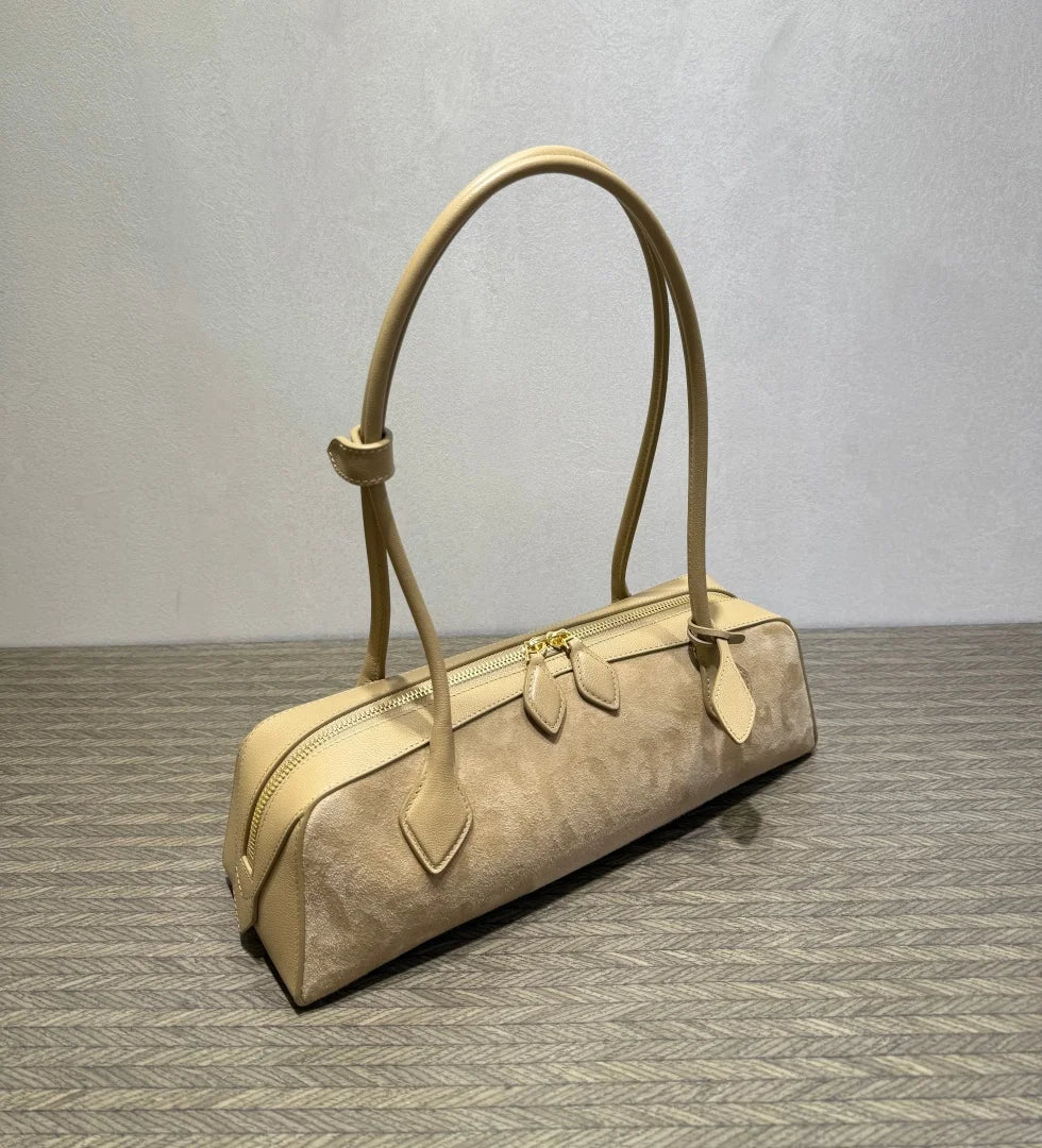 2026 high-quality genuine leather sausage bag, high-end customized high silk gloss leather handbag, women's shoulder bag