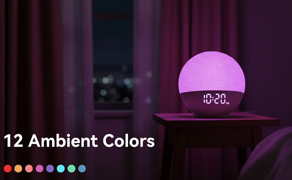 Wake Up Light Sunrise Alarm Clock White Noise Sound Machine Bluetooth Speaker Color Changing Night Lights for Bedroom Ideal Gift