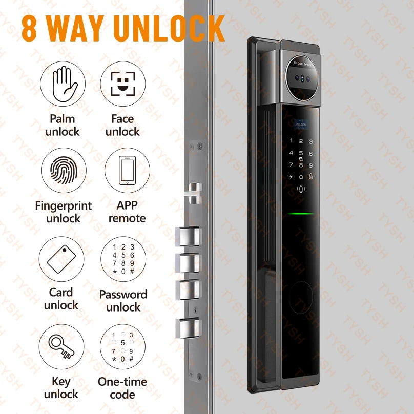 Face Real-time Intercom Smart Door Lock Biometric Electronic Security Camera Intelligent Fingerprint Password Key Unlock
