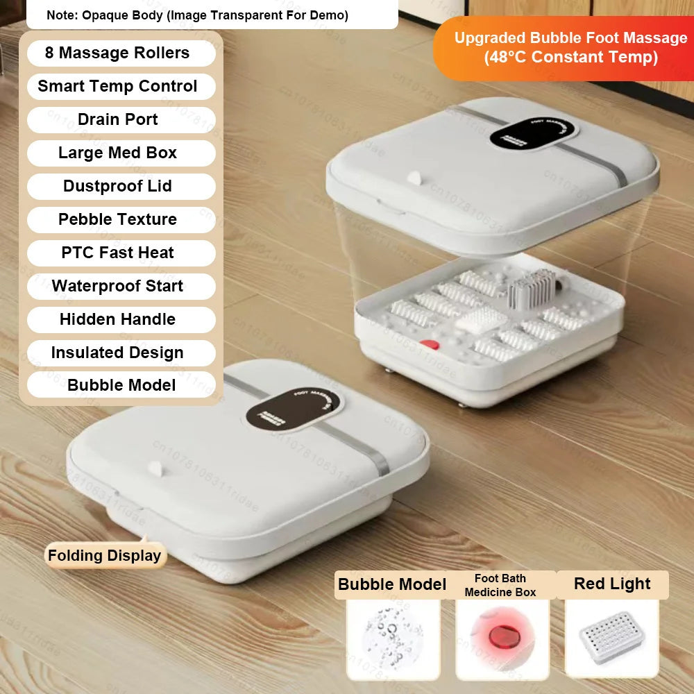 Folding Electric Foot Bath Massager with Heat Therapy & Bubble Spa Massage Cushion Upgrade-Bubble Style Tidesmit