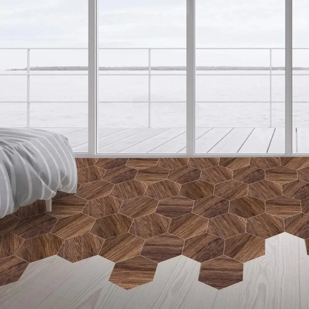 Hexagon Wood Grain Peel and Stick Floor Tiles Self Adhesive Waterproof Vinyl Wall Tile for Kitchen Bathroom Living Room Bedroom