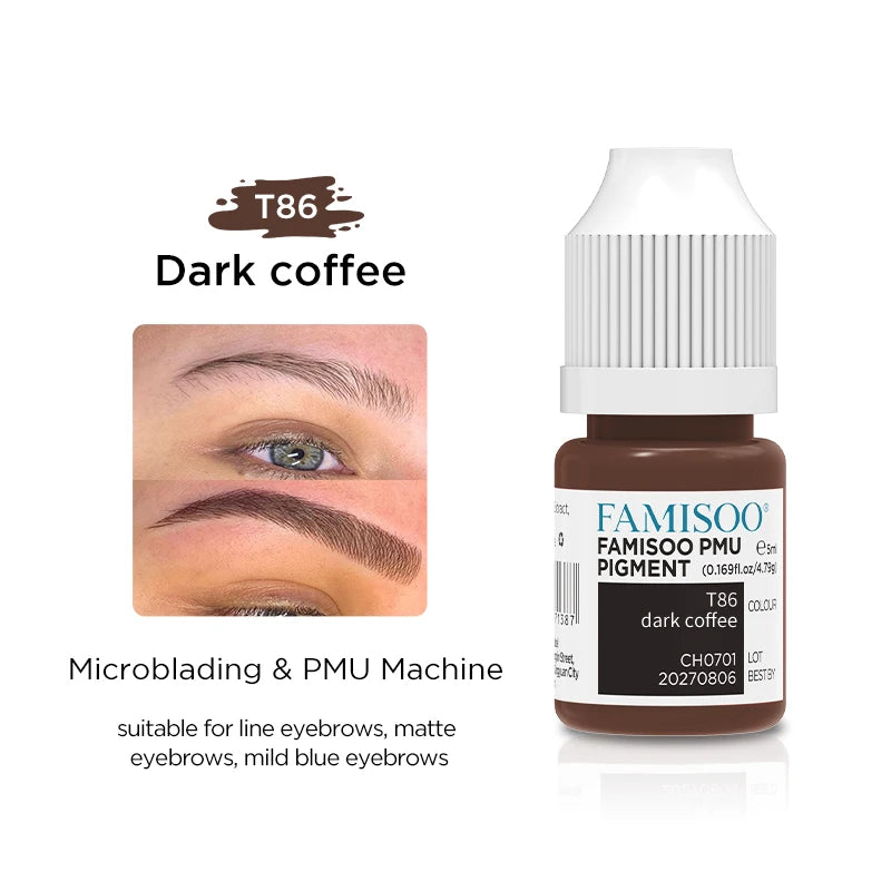 Eyebrow Tattoo Ink - Professional 5ml Microblading Pigment for PMU Machines Permanent Makeup Machines T86 Dark coffee Tidesmit
