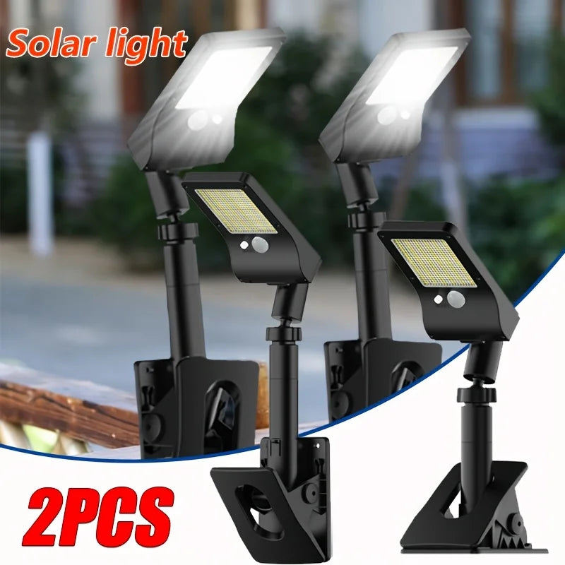 2-Pack Clip-On 60LED Solar Lights, 2 Adjustable Installation Modes, Solar Powered No Wiring Needed, 1500Mah Battery, Motion Sensor Auto On, for Yard, Fence, Balcony, Railing & Garage Lighting, Perfect Gift for Housewarming &