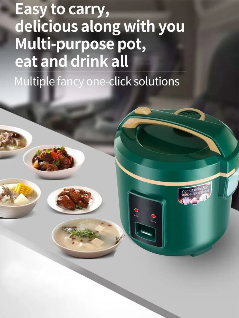 Green 24V portable electric food warmer with handle and front control buttons