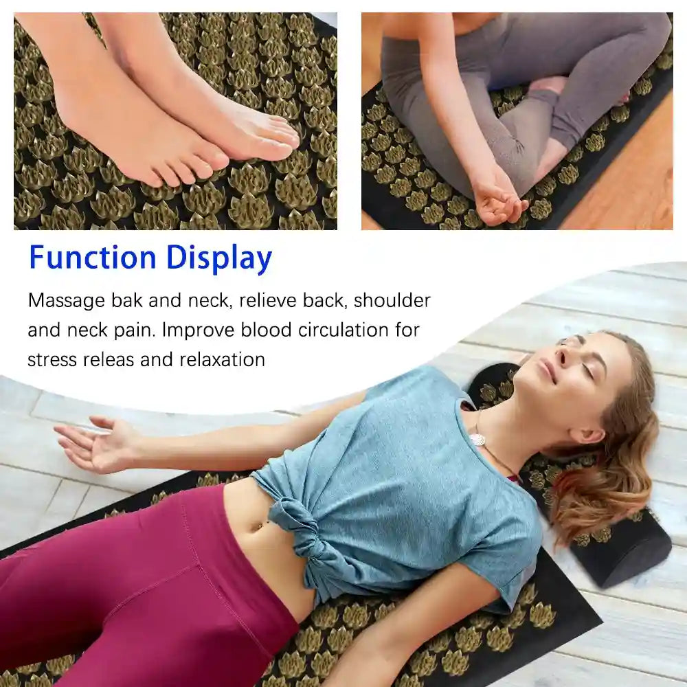 Acupressure Mat Set with Pillow - Deep Tissue Muscle Relief 3PCS Massage Roller Tidesmit