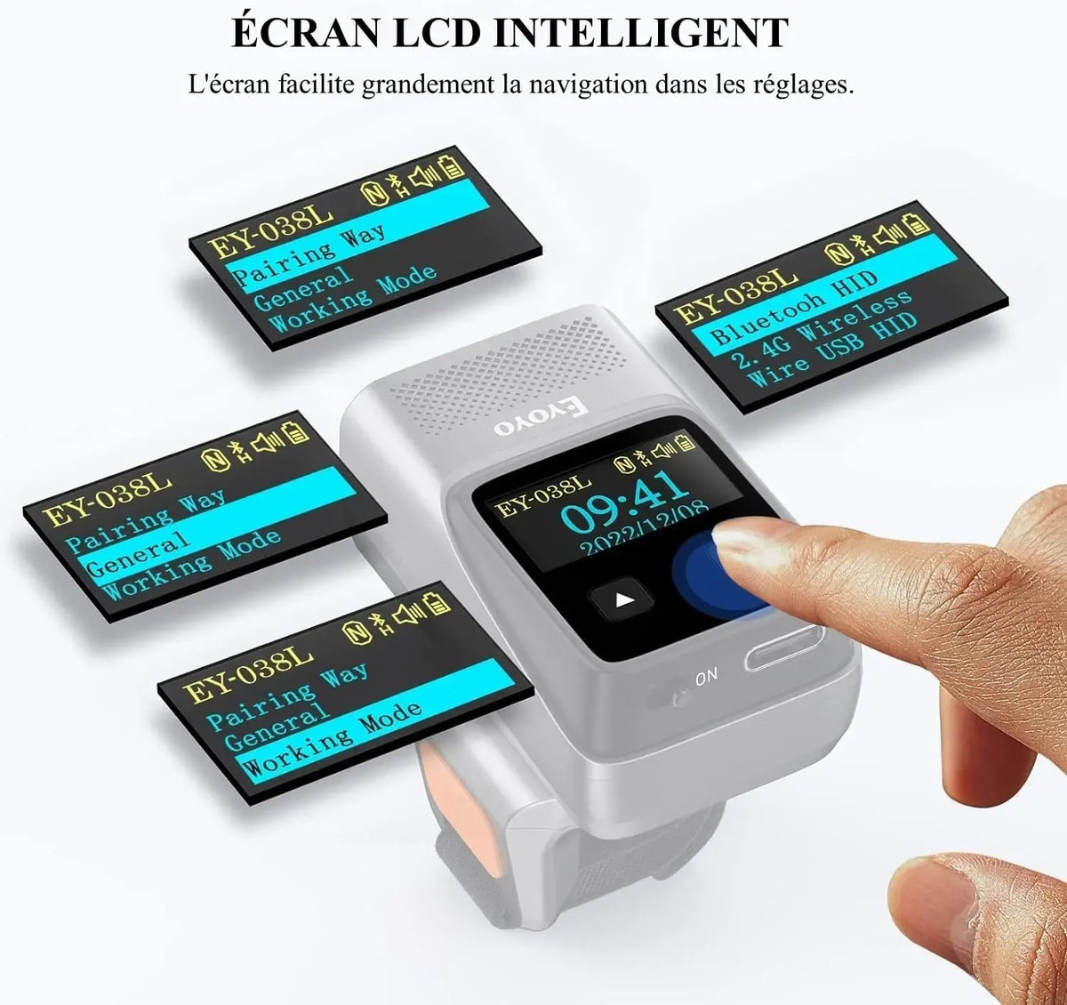 Eyoyo Wearable Bluetooth Ring Barcode Scanner with Display Mini 1D Wireless Finger Bar Code Reader Inventory Accurate Scanning