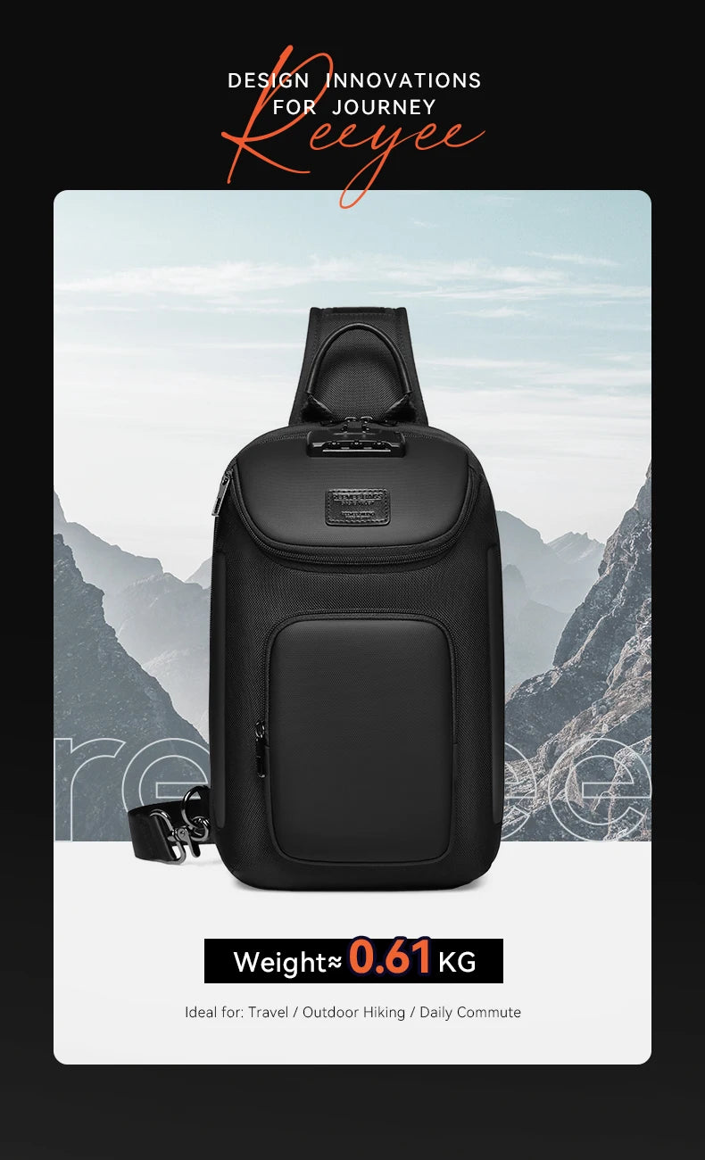 ReeYee N6 6L Sling Chest Bag, Combination Lock Security Crossbody Pack, Unique Design with Smart Organization Compartments