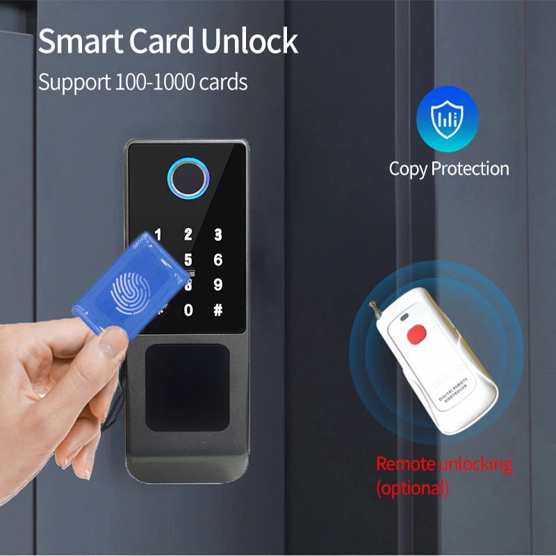 Waterproof Tuya Wifi Smart Lock Fingerprint RFID Card Passcode APP Remote Control TTLock Bluetooth Entry Electronic Rim Lock