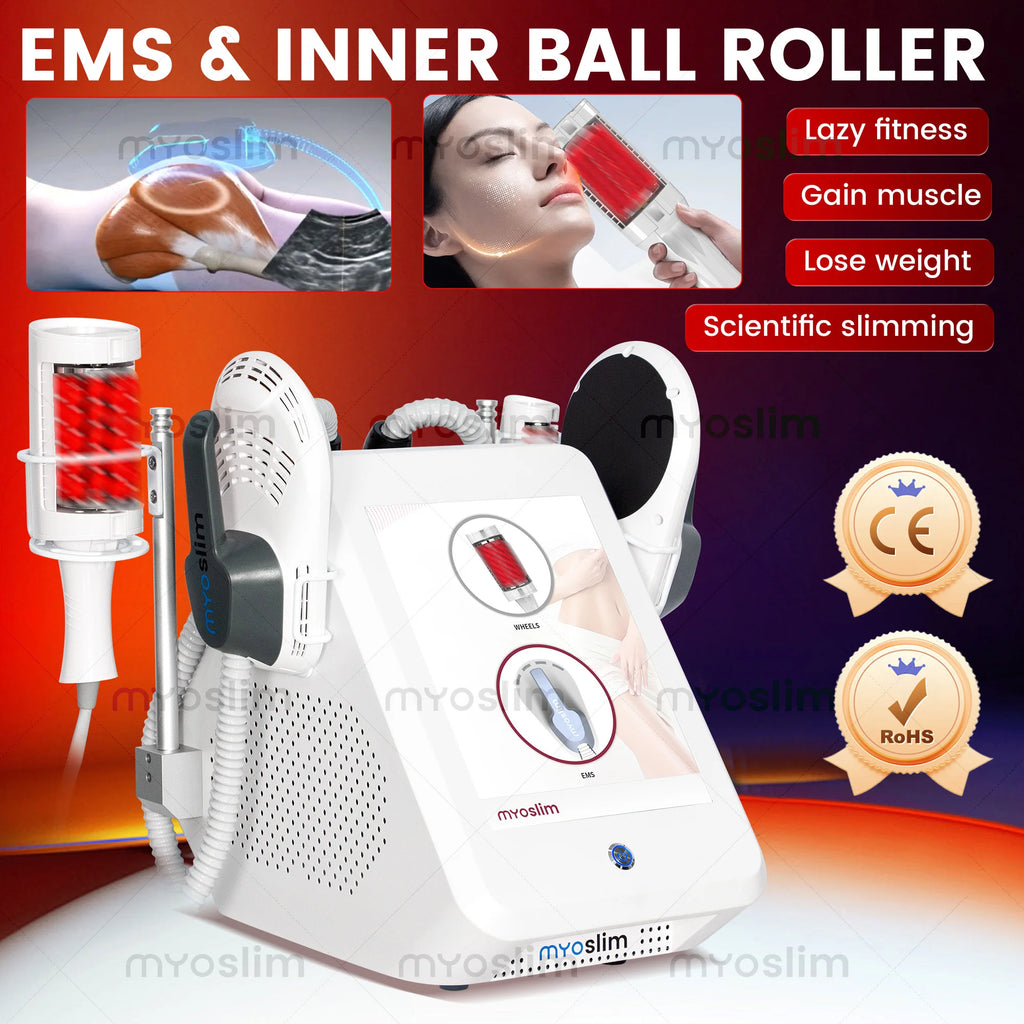 White EMS inner ball roller machine for professional cellulite reduction, muscle building, and body sculpting therapy.