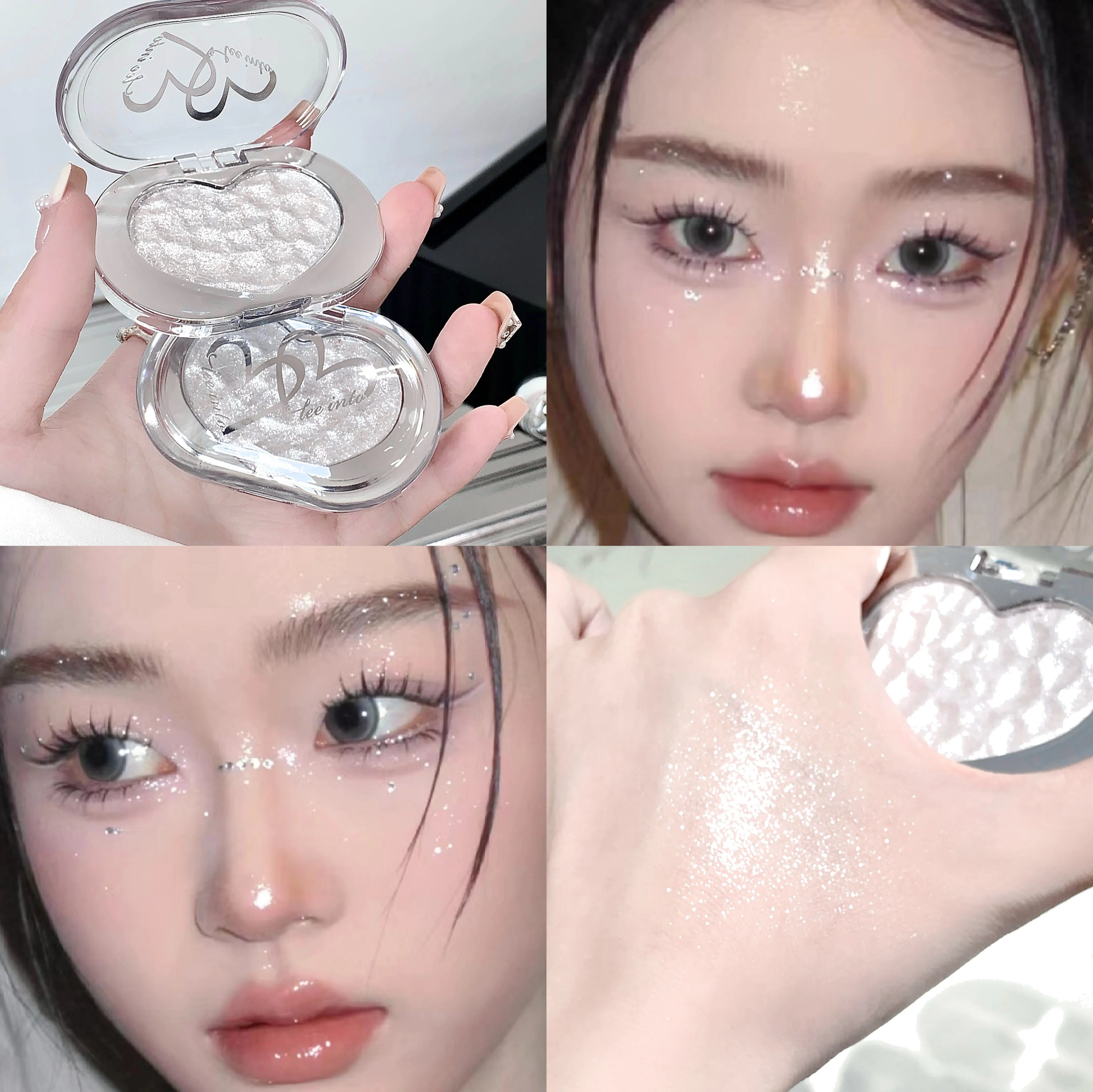 Tidesmit LEE INTO highlighter powder texture close-up featuring silky pearlescent shimmer and long-lasting formula