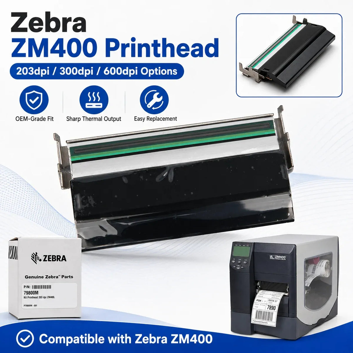 Free shipping Zebar ZM400 203/300/600Dpi printerhead label barcode printer head