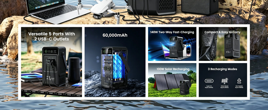 CTOLITY AP200 XP1000 200W/1800W Portable Power Station 192Wh/1024Wh 60000mAh/320000mAh LiFePO4 Battery Solar Generator UPS Function Emergency Power Supply for Camping Outdoor