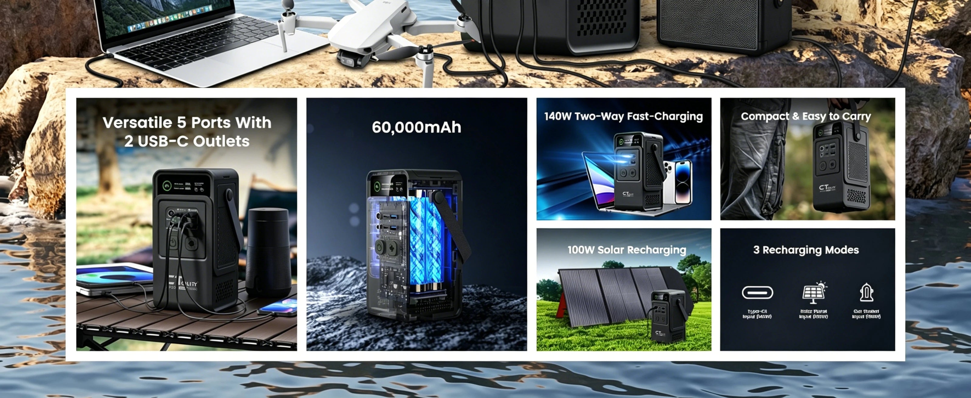 CTOLITY AP200 XP1000 200W/1800W Portable Power Station 192Wh/1024Wh 60000mAh/320000mAh LiFePO4 Battery Solar Generator UPS Function Emergency Power Supply for Camping Outdoor