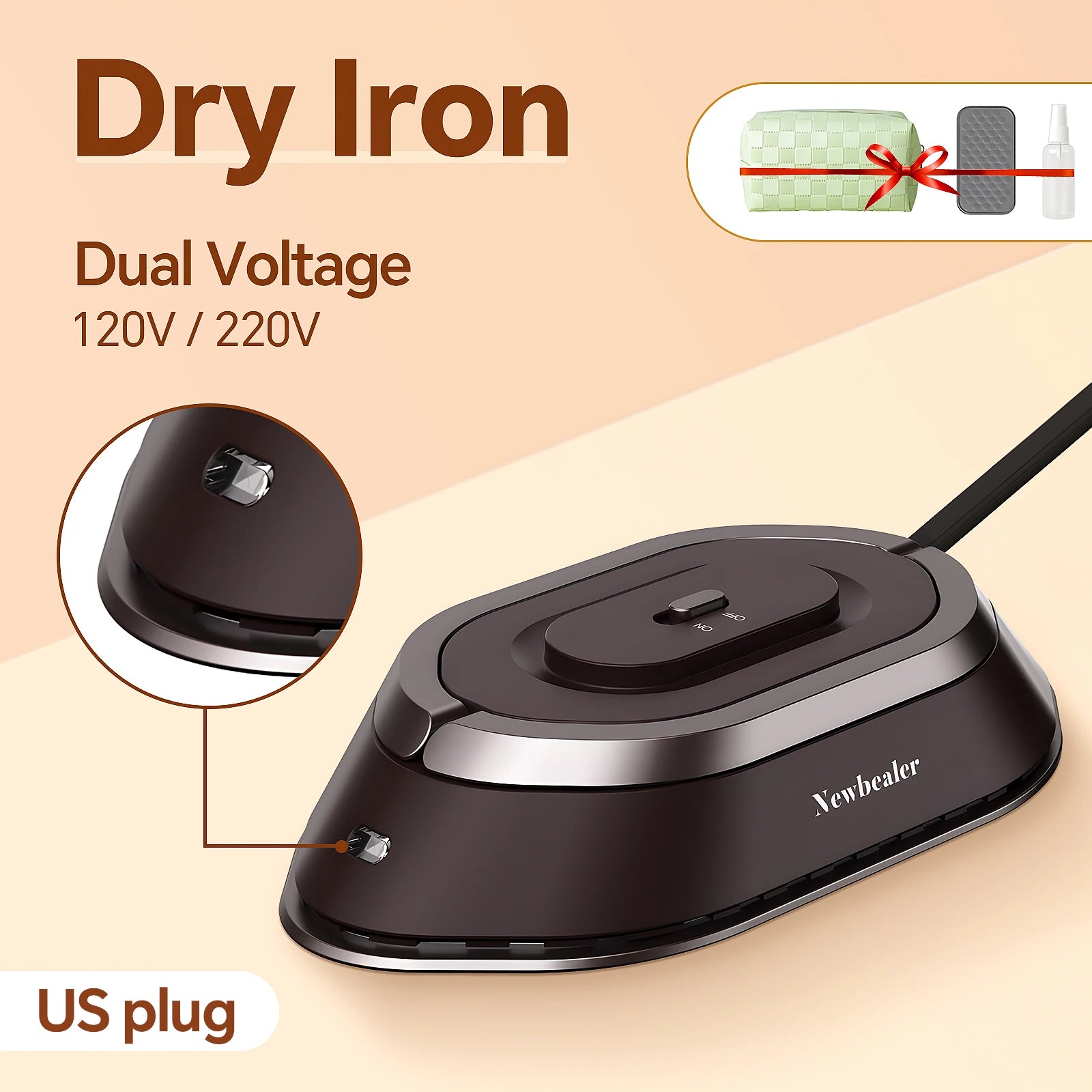 Tidesmit mini handheld travel iron showing compact lightweight dry heat press design for clothes on the go