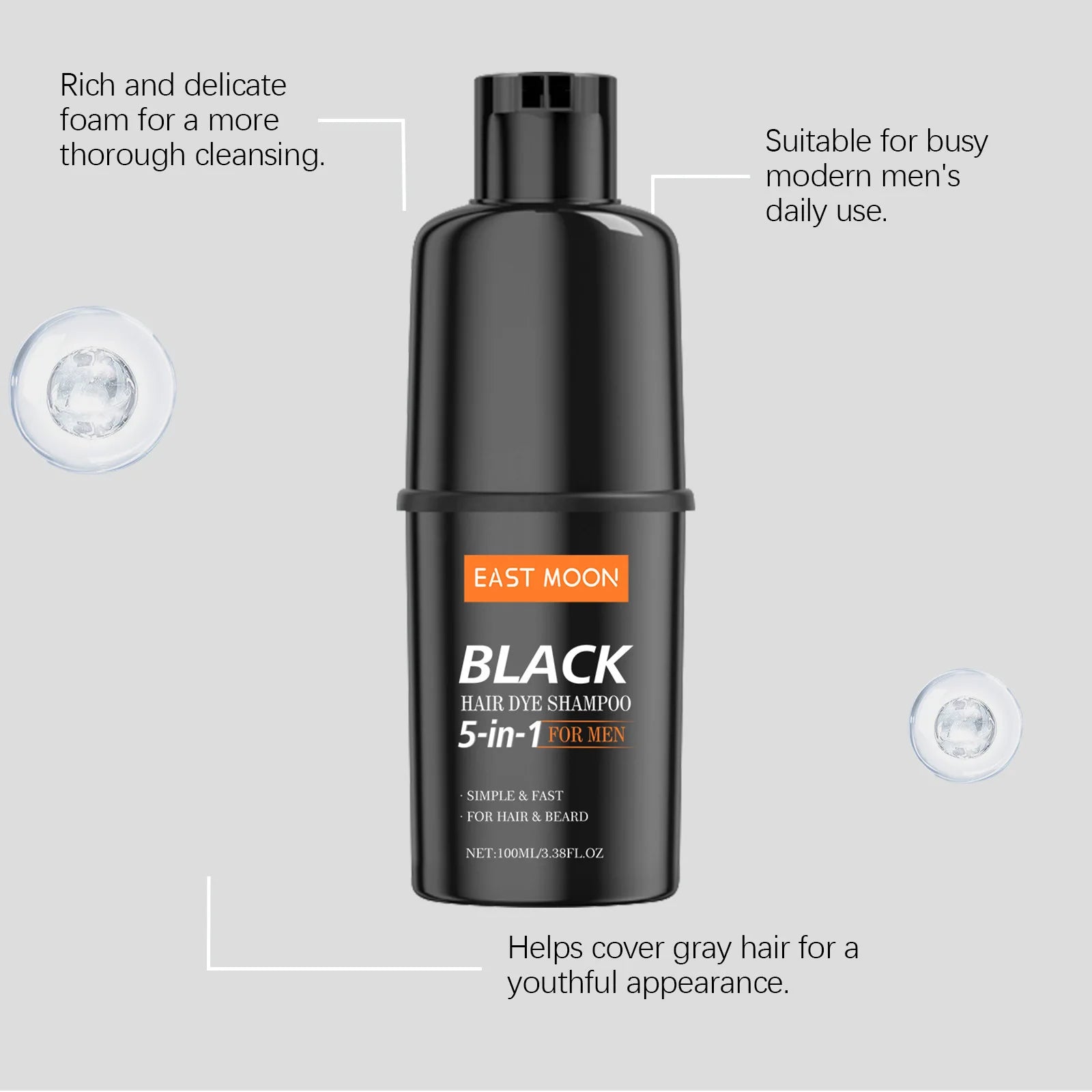 East Moon 5in1 Man Hair Dye Shampoo Repairing Gray White Non Irritating Keep Nourish Root Holiday Gift Black Hair Dyeing Shampoo