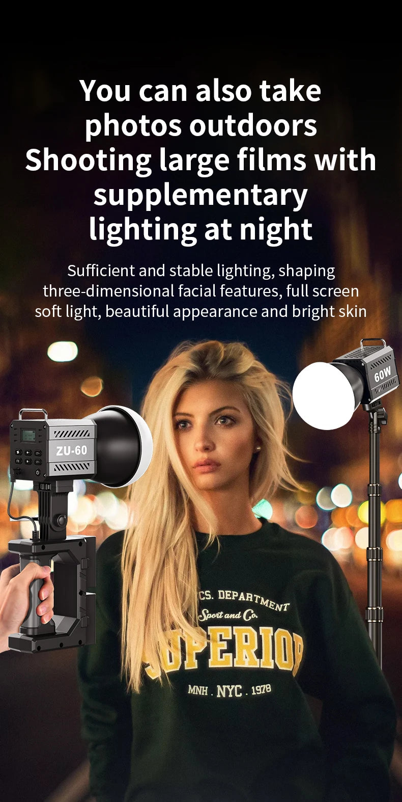LED Video Light 60W-80W Bi-Color COB Studio Lamp for Content Creation Tidesmit