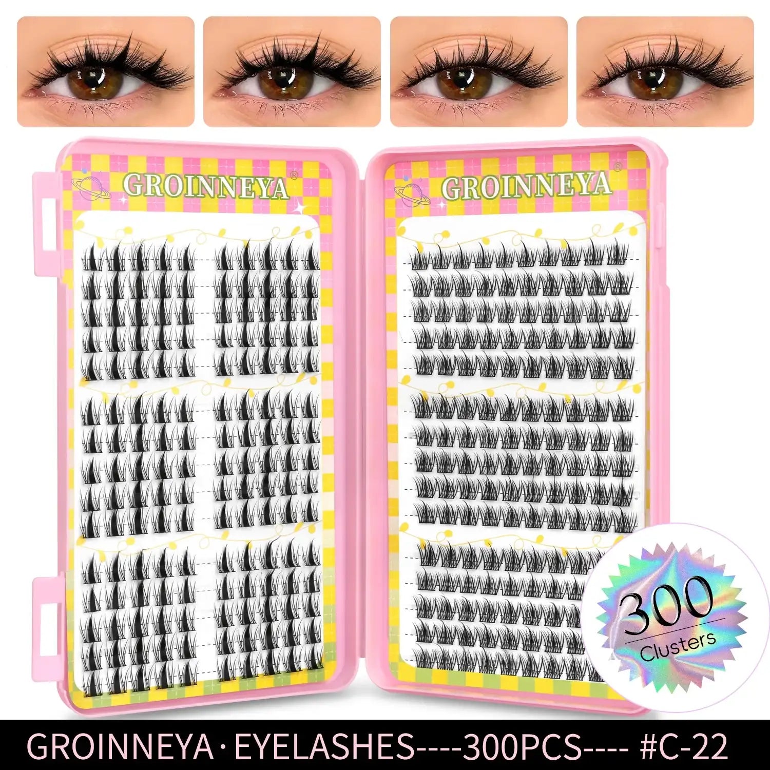 GROINNEYA Eyelashes Clusters 320 pcs Natural Eyelash extension Cluster Lashes Volume Mixed Tray Lashes Cluster Natural Lashes False Eyelashes C22 Tidesmit