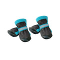 4 black and blue reflective dog shoes for anti-slip paw protection during outdoor walks. Breathable, durable pet boots.
