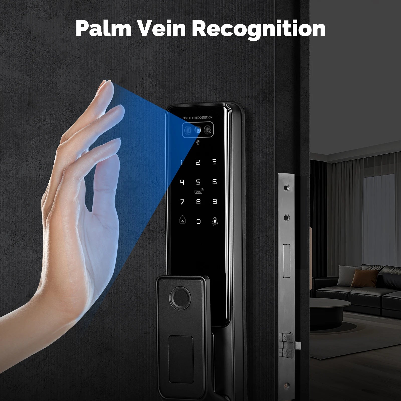MOES Tuya WiFi Smart Door Lock Facial Palm Vein Recognition Remote Fingerprint Password IC Card Unlock Indoor Battery Powered