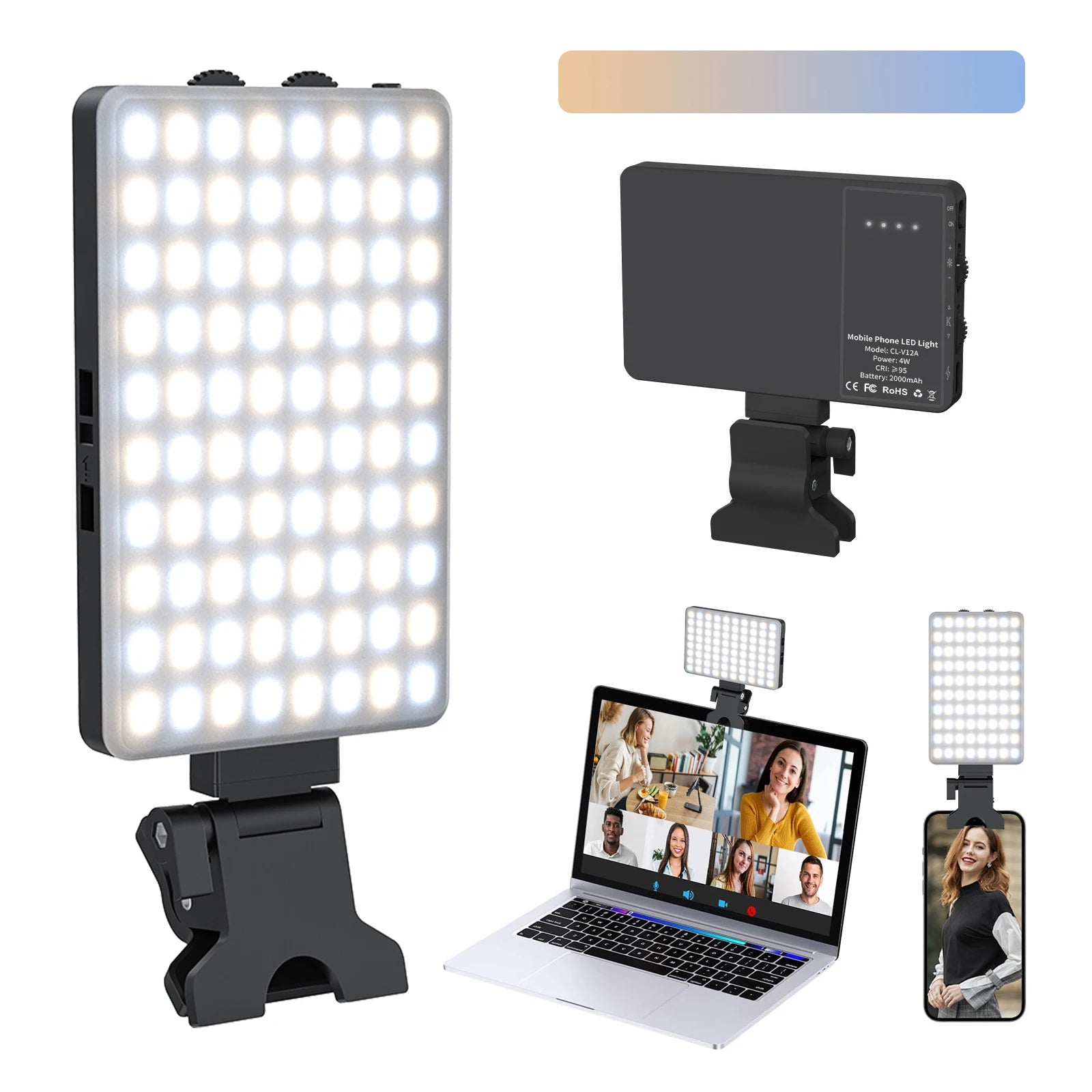 Portable LED Selfie Light CL-V12A - Adjustable Color Temperature Tidesmit
