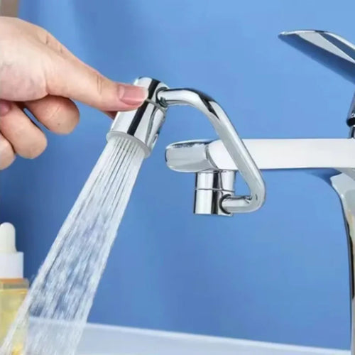 Silvery stainless steel swivel faucet extender with hand-sprayer stream