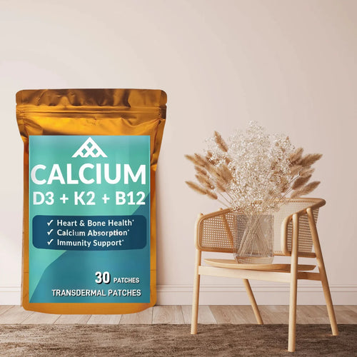 Calcium transdermal patch pouch with turquoise label and 30 patch count