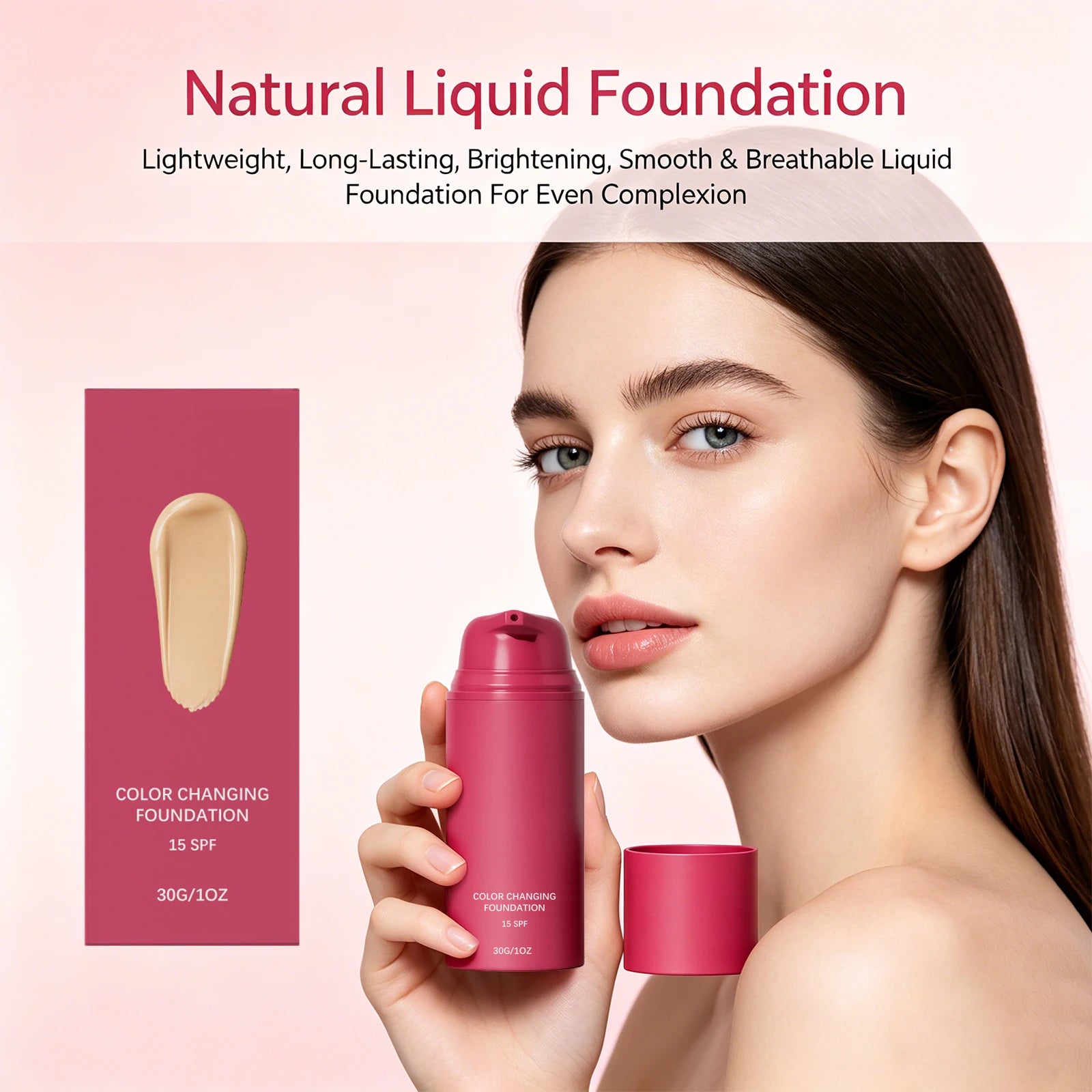 Tidesmit color changing foundation texture close-up featuring full coverage moisturizing SPF15 face makeup