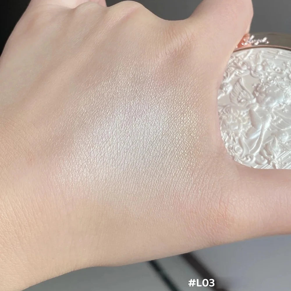 Tidesmit Flower Knows Little Angel embossed highlighter palette shimmer glitter contour texture close-up
