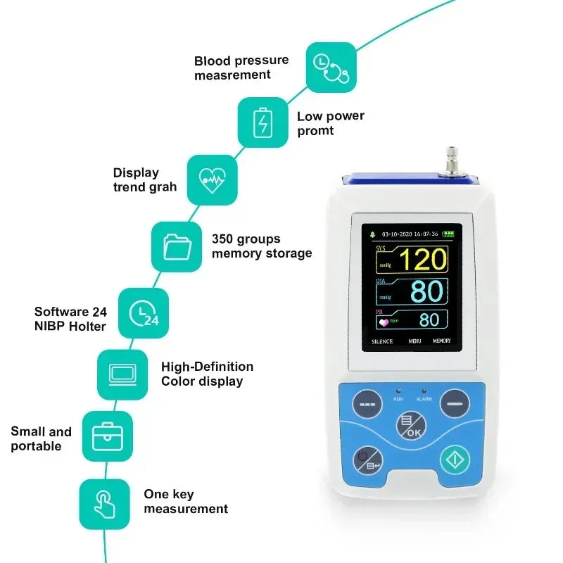 CONTEC ABPM50 24 Hours NIBP Holter Dynamic Upper Arm Digital Blood Pressure Monitor PC Software, Large Adult or Adult Cuff